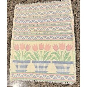 Vintage Woven Tapestry Placemats Set of 6 Floral‎ Tulip Geometric Folk Art 1980s